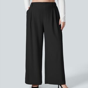 HALARA Waffle Knit Black Wide-Leg Women's Pants